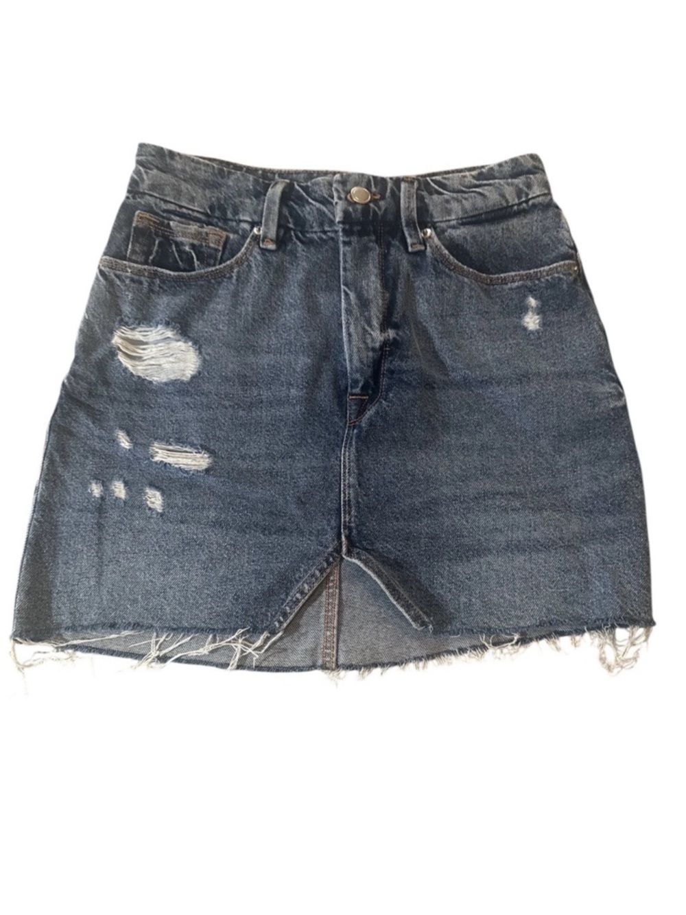 NWOT Good American Distressed Denim Mini Skirt Size 0 Y2K Raw Hem
